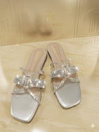 Elegant Silver Rhinestone Flat Sandal,Stylish Red Beaded and Black Flat Slippers