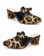 Happy Heels Wild Luxe Leopard Mule Heels – Black Brown