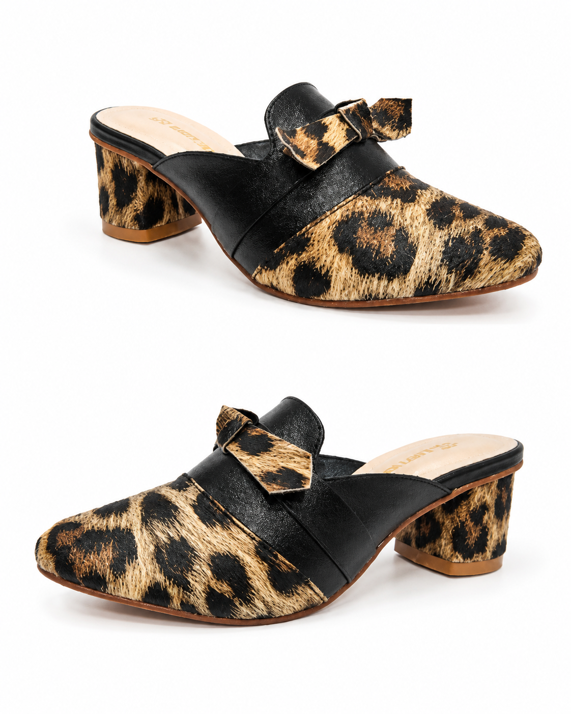 Happy Heels Wild Luxe Leopard Mule Heels – Black Brown