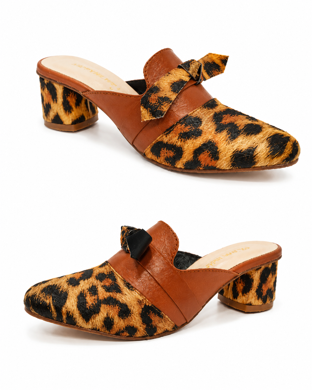 Happy Heels Wild Luxe Leopard Mule Heels – Black Brown