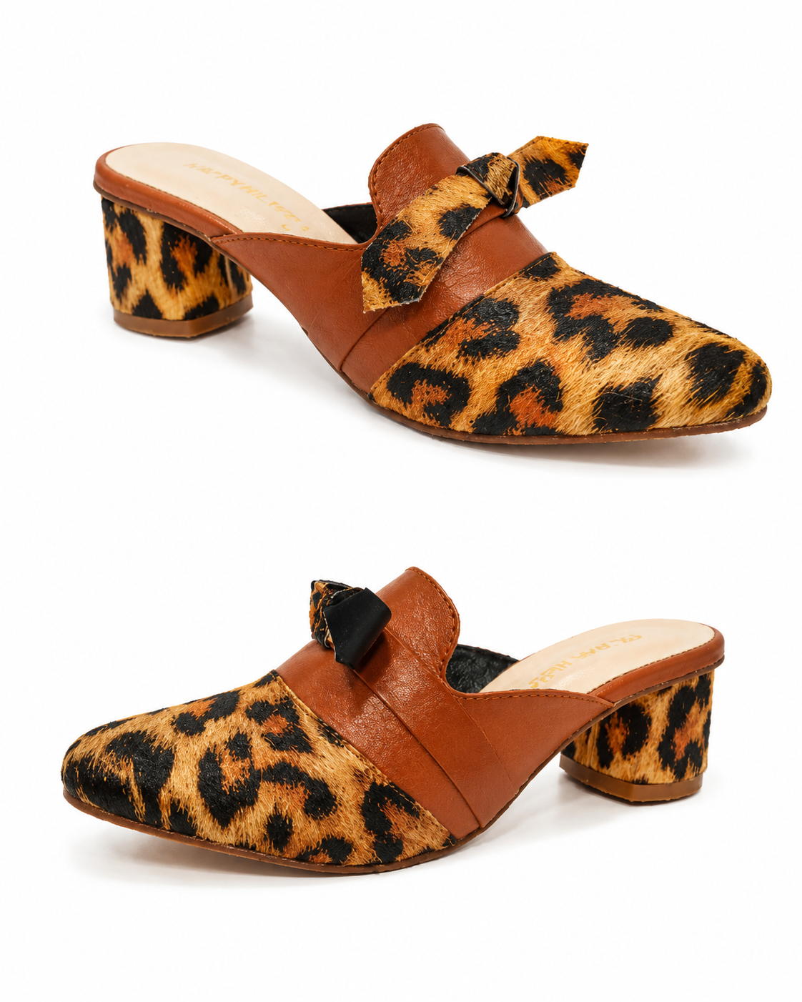 Happy Heels Wild Luxe Leopard Mule Heels – Black Brown