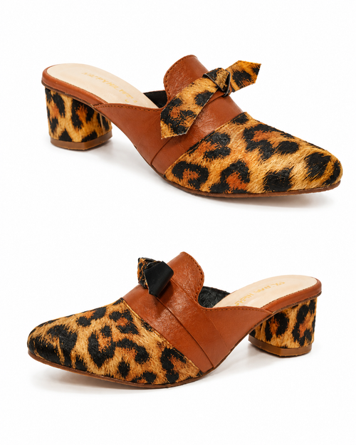 Happy Heels Wild Luxe Leopard Mule Heels – Black Brown
