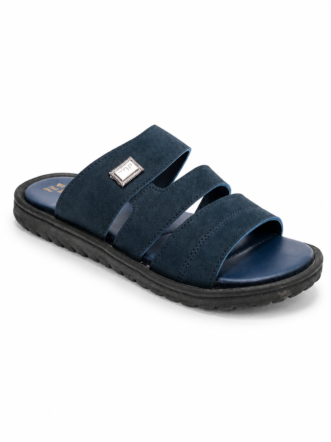 Happy Heels Urban Comfort Dual Strap Slides – Camel Brown and Black and Gray, Blue