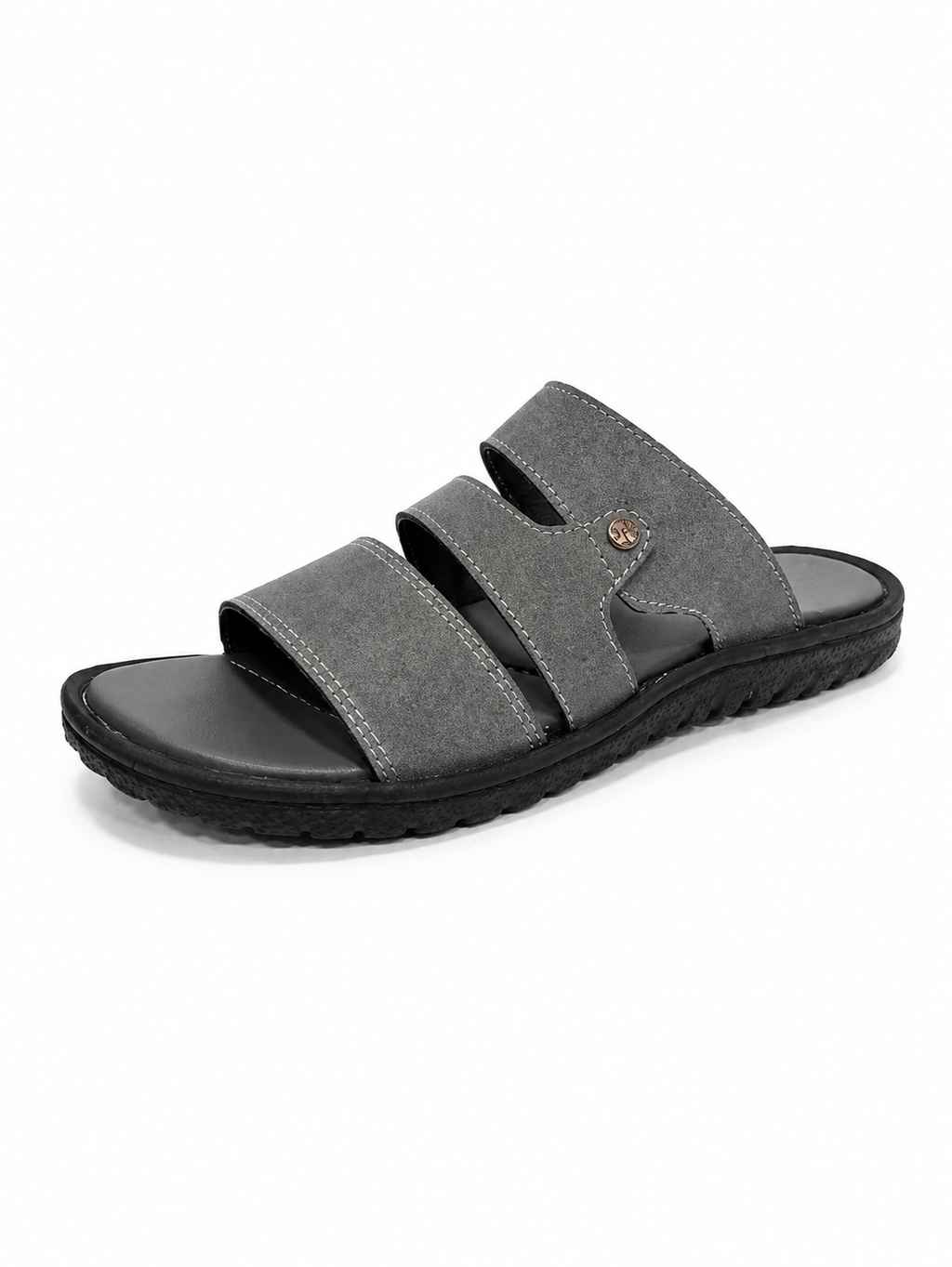 Happy Heels Urban Comfort Dual Strap Slides – Camel Brown and Black and Gray, Blue