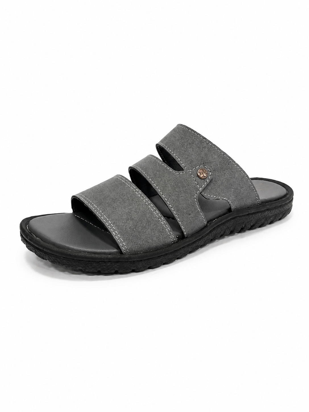 Happy Heels Urban Comfort Dual Strap Slides – Camel Brown and Black and Gray, Blue