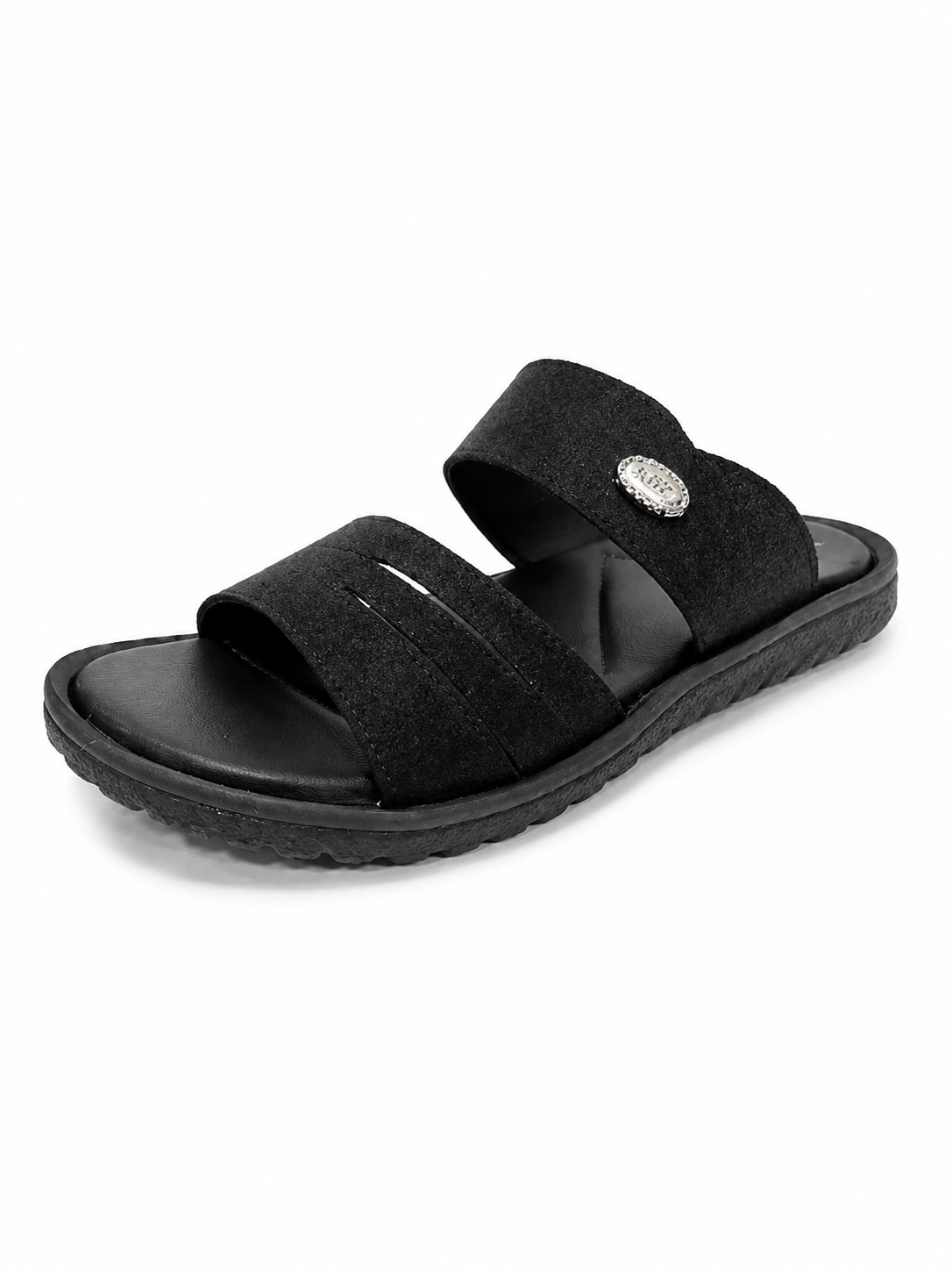 Happy Heels Urban Comfort Dual Strap Slides – Camel Brown and Black and Gray, Blue