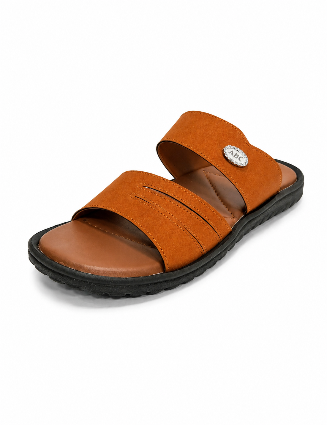 Happy Heels Urban Comfort Dual Strap Slides – Camel Brown and Black and Gray, Blue