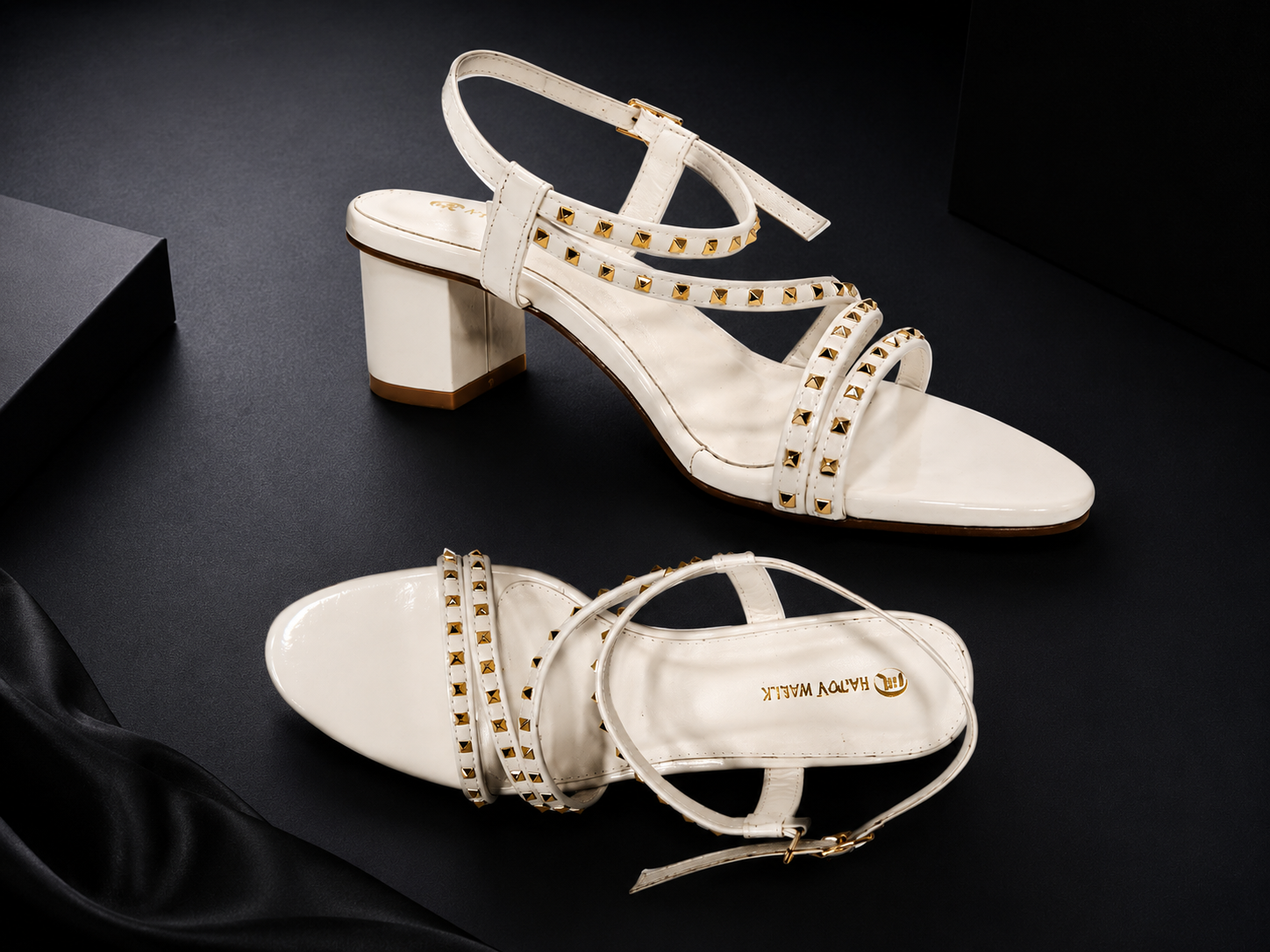 Happy Heels Ivory Glam Stud Heels sandle