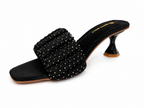 Happy Heels Midnight Crystal Mule Heels – Black and Cream