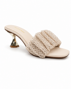 Happy Heels Midnight Crystal Mule Heels – Black and Cream