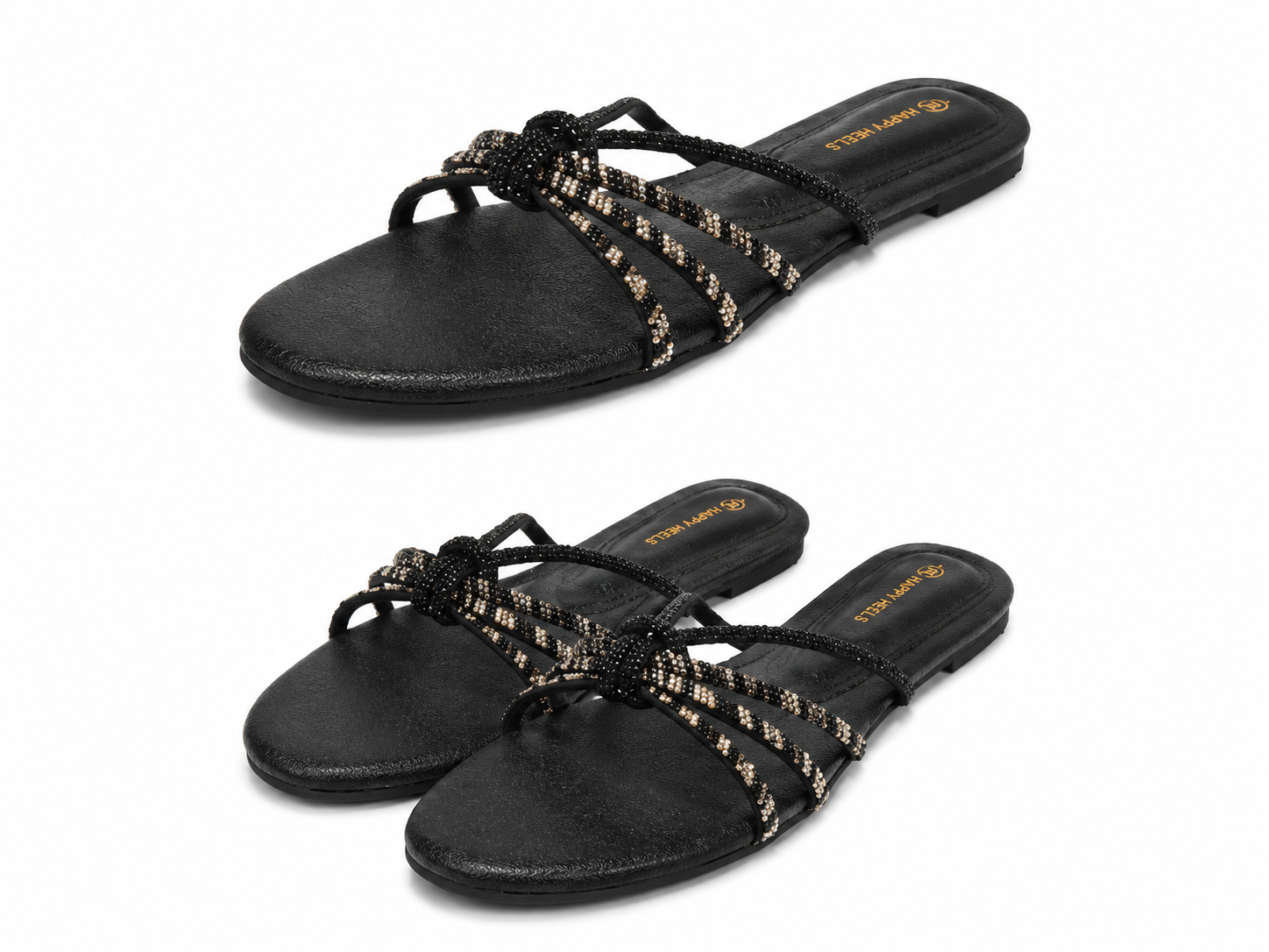 Elegant Silver Rhinestone Flat Sandal,Stylish Red Beaded and Black Flat Slippers