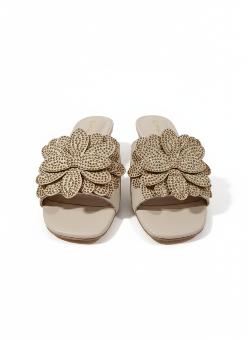 LuxeBloom Embellished Comfort Block Heel Slides