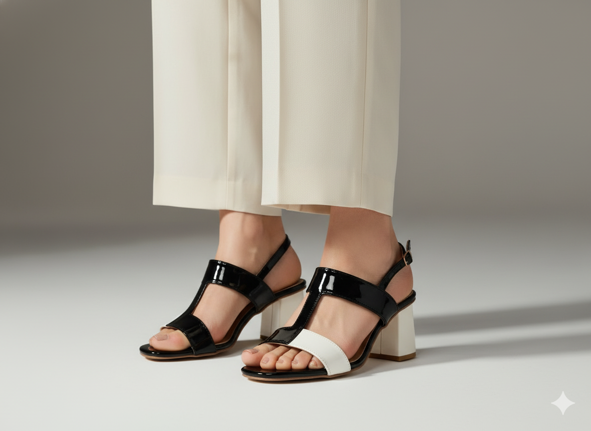 Noir Contrast Heels by Happy Heels