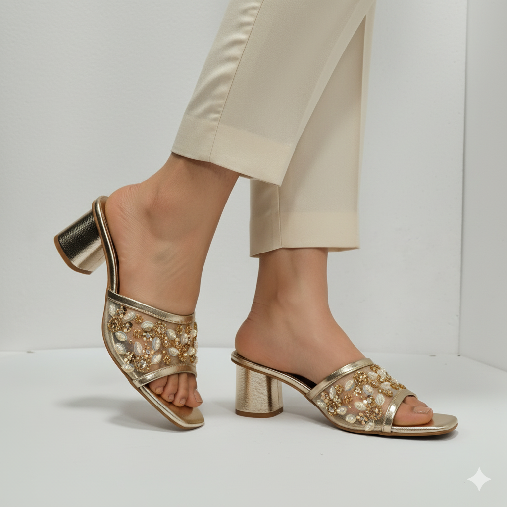 Happy Heels Golden and Silver Luxe Embellished Heels