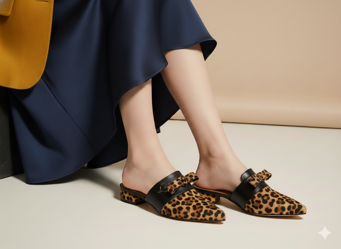 Happy Heels Wild Luxe Leopard Mule Heels – Black Brown
