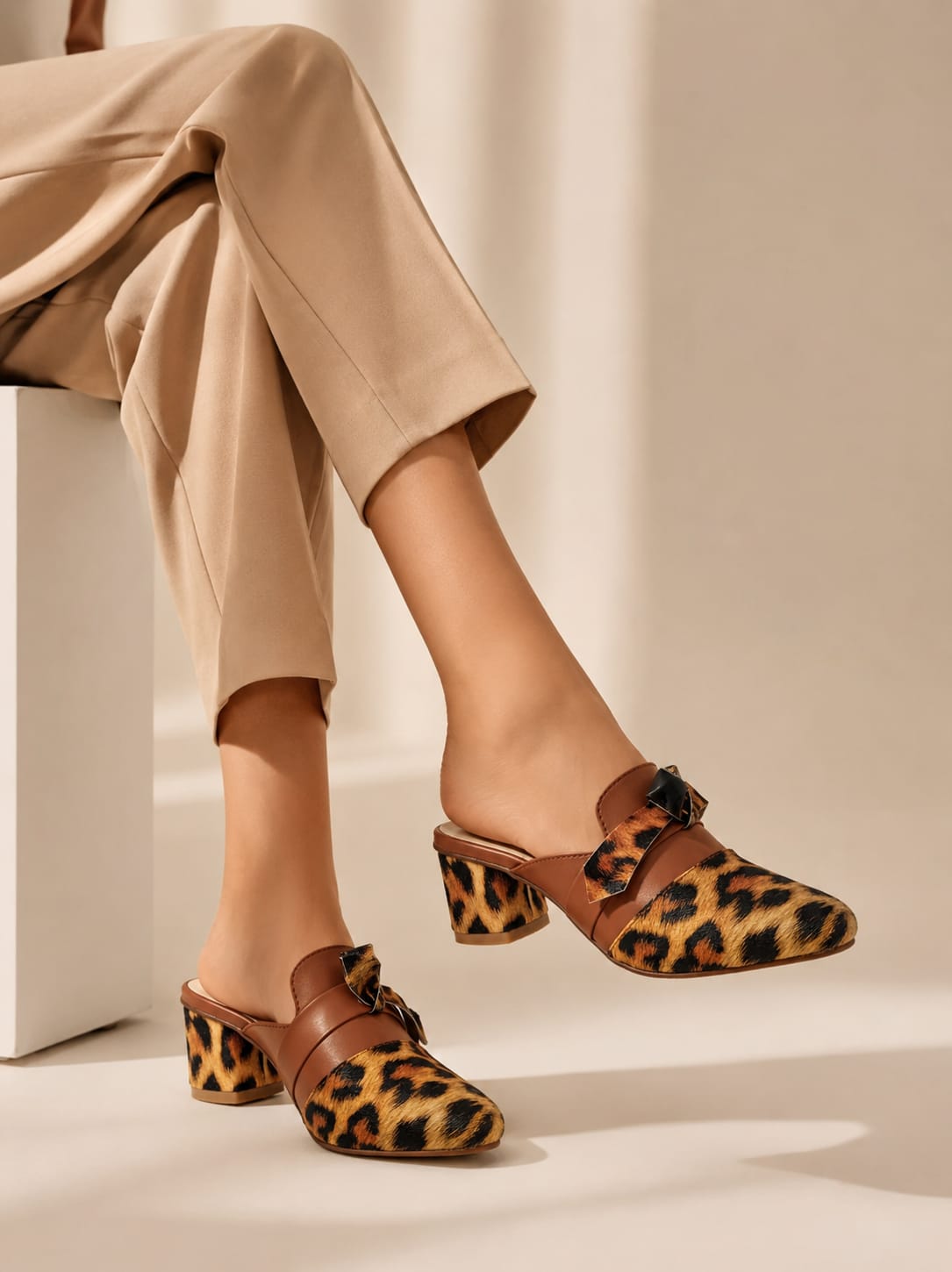Happy Heels Wild Luxe Leopard Mule Heels – Black Brown