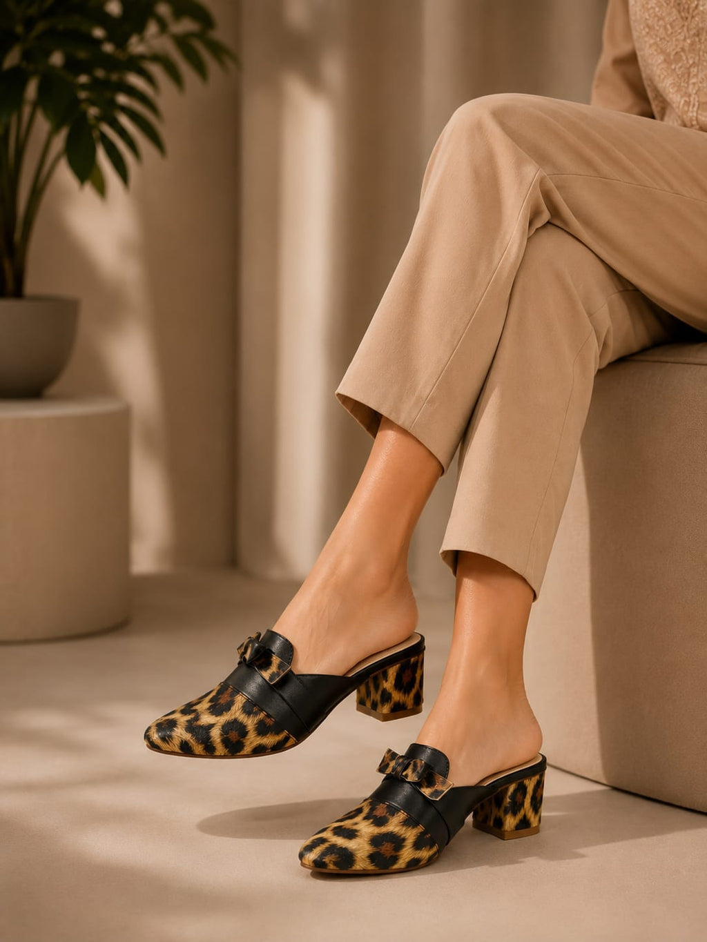 Happy Heels Wild Luxe Leopard Mule Heels – Black Brown